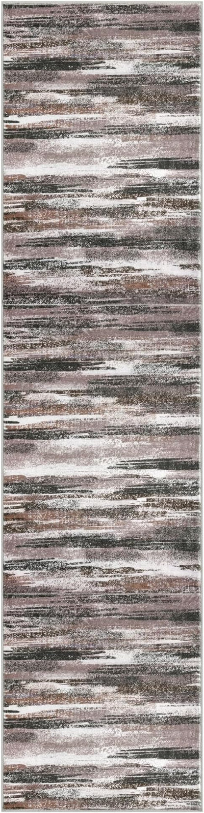 Lansny Modern Abstract Runner Rug 3x10, Dark Light Brown White Washable Kitchen Runner Non-Slip Soft Hallway Rug Runner Thin Print Faux Wool Carpet for Entryway Bedroom Laundry Room Indoor