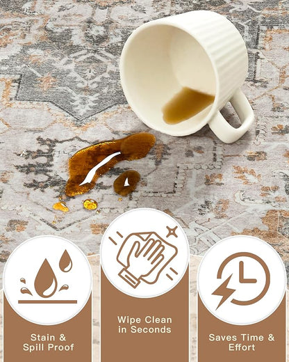 Madane Hallway Runner Rug 2x12, Long Washable Runner Rugs 12ft with Rubber Backing, Non Slip Carpet Runner, Vintage Rug Runners for Kitchen Laundry Room Entryway (Light Taupe Brown, 2'x12')