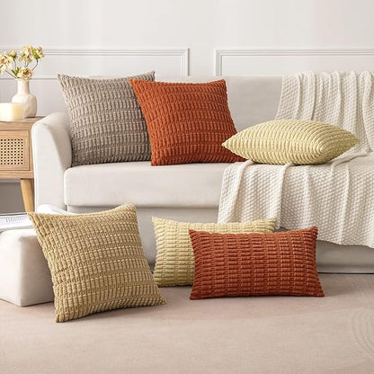 MIULEE Pack of 2 Corduroy Decorative Throw Pillow Covers 24x24 Inch Soft Boho Striped Pillow Covers Modern Farmhouse Home Decor for Sofa Living Room Couch Bed Khaki