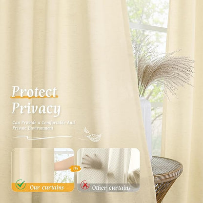 LAMIT Beige Linen Window Curtains 72 Inch Length 2 Panels, Thick Linen Textured Light Filtering Rod Pocket Burlap Boho Neutral Privacy Drapes for Bedroom/Living Room, Beige, 52 x 72 Inch