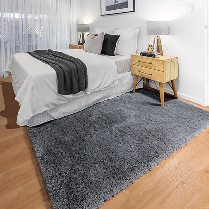 ONASAR Grey 3x5 Rugs for Bedroom, Fluffy Gray Bedside Area Rug, Ultra Soft Shaggy Fuzzy Plush Small Floor Carpets for Living Room College Dorm Teen Kids Boys Home Decor Aesthetic