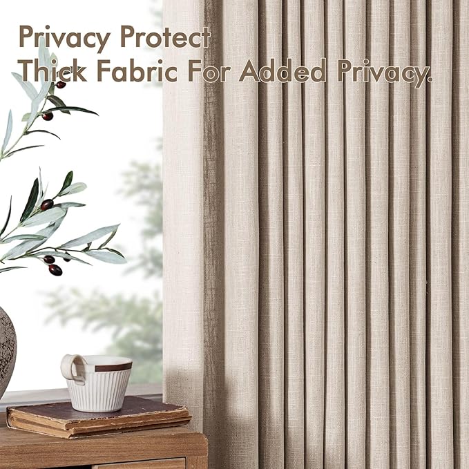 MIULEE Pinch Pleated Thick Linen Curtains 102 Inches Long 2 Panels for Living Room Bedroom, Pinch Pleat Drapes Back Tab Memory Trained Rustic Farmhouse Window Curtains with Hooks&Rings, Taupe