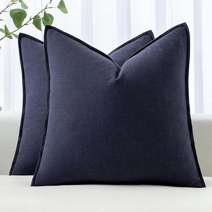 MIULEE Decorative Linen Euro Sham Pillow Covers 22x22 Inch Navy Boho Farmhouse Neutral Couch Throw Pillows for Bed Pack of 2 Accent Modern Pillowcase Summer Sofa Livingroom Home Decor