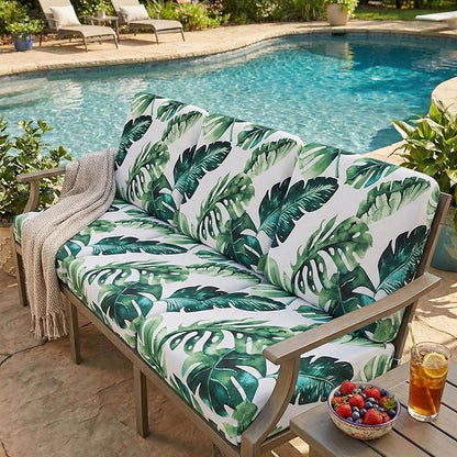 hyha Printed Couch Cushion Covers, Floral Sofa Covers Washable for 2 Cushion Couch, Stretch Pattern Outdoor Cushion Covers for Patio Furniture with Elastic Bottom(2 Packs, Monstera Deliciosa)