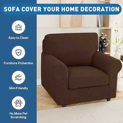 XINEAGE Large Couch Cushion Covers Seat Cushion Cover Thick Stretch Sofa Slipcovers 1 Piece Individual Couch Covers with Elastic Bottom(Single XL Seat Cushion/Backrest,Coffee)