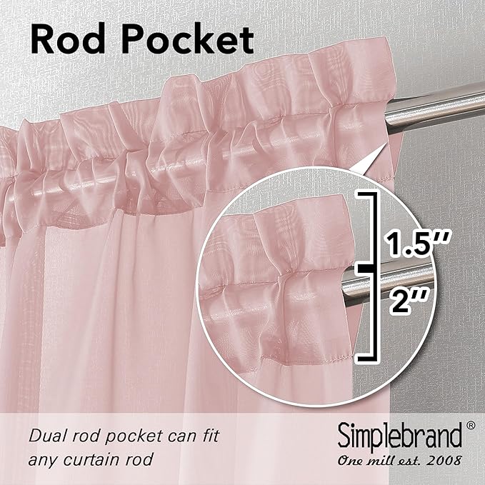 Simplebrand Blush Sheer Curtains 96 Inches Long, Light Filtering Rod Pocket Solid Color Window Sheer Curtain Panels, Elegant Curtains & Drapes for Living Room, Bedroom 2 Panels, 59" W x 96" L