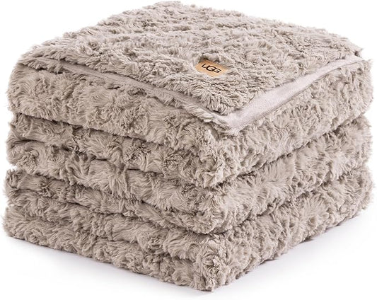 UGG Adalee Faux Fur King Blanket for Bed, Double-Sided Soft Blanket, Warm Large Throw for Couch, Washable California King Bedding, Luxury Bedroom Decor, 110" x 90", Oyster Brown