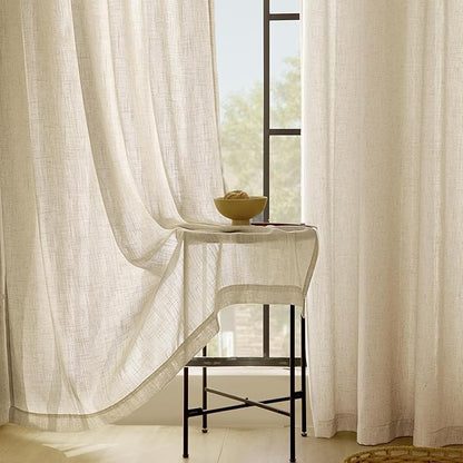 Greyish Beige Linen Curtain 102 inch Length 2 Panels Set Back Tab Light Filtering Living Room Curtain Drapes Home Office Modern Minimalist Decor Farmhouse Boho Neutral Semi Sheer Curtain 102 inch Long
