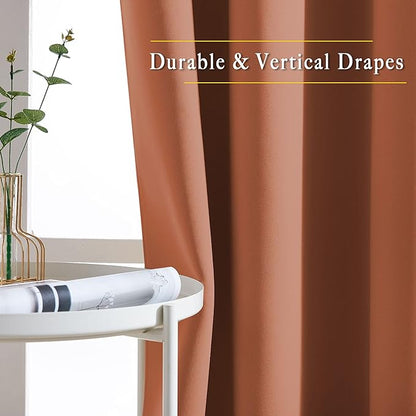NICETOWN Doorway Curtains for Girls Room 80 inches Long, Grommet Privacy Light & Sound Reducing Room Darkening Window Treatments for Living Room, 2 Panels, Burnt Orange, W46 x L80
