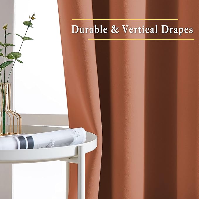 NICETOWN Burnt Orange Blackout Living Room Curtains 110 inches Long, Grommet Thermal Window Treatments Room Divider Blinds Sound Reducing for Living Room, W66 x L110, 2 Pieces