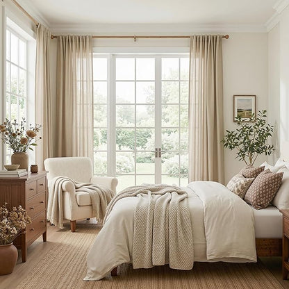 MYSKY HOME French Door Curtains for Closet Doorways, 72 Inches Long Taupe Semi Sheer Drapes Light Filtering Curtain Panels Elegant Look for Classroom/Guestroom Windows, 50" x 72", Taupe, 2 PCs