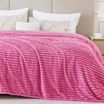 BEDELITE Fleece Blanket Queen Size – 3D Ribbed Jacquard Soft and Warm Decorative Fuzzy Blankets – Cozy, Fluffy, Plush Lightweight Throw Blankets for Couch, Bed, Sofa(Hot Pink, 90x90 inches)
