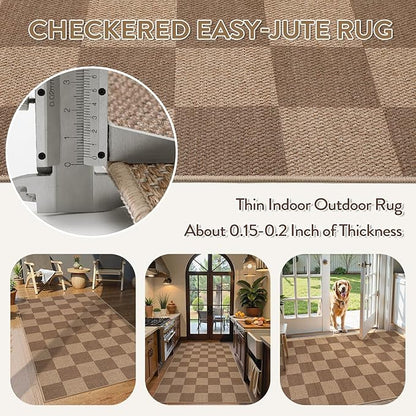 Lahome Colette Checkered Easy Jute Entryway Rug, Washable Rugs 3x5 for Living Room Farmhouse Carpet, Non Slip Indoor Outdoor Door Mat Checkerboard Throw Carpet for Entry Patio Guestroom Deck