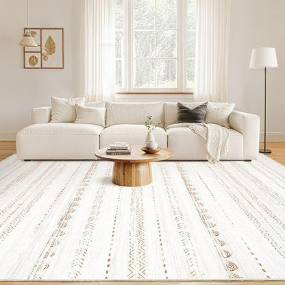 Nakagishi 10x13 Area Rugs Living Room: Washable Boho Large Neutral Soft Farmhouse Rug Stain Resistant Modern Moroccan Non-Slip Indoor Floor Carpet for Bedroom Nursery Kids Playroom Office- Brown