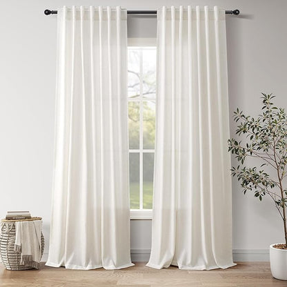 Nanspring Natural Linen Curtains for Living Room 110 Inches Long Back Tab Light Filtering Semi Sheer Curtain Rustic Farmhouse Decor Long Floor to Ceiling High Window for Bedroom 52x110, 2 Panels