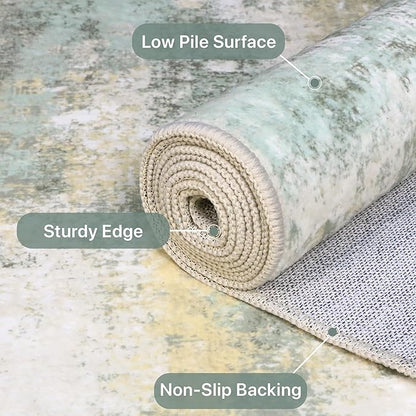 BEIMO Area Rugs 10x14 for Living Room Bedroom, Modern Abstract Machine Washable Large Light Green Rug Soft Rug, Low Pile Floor Carpet with Non Slip Backing for Dining Room
