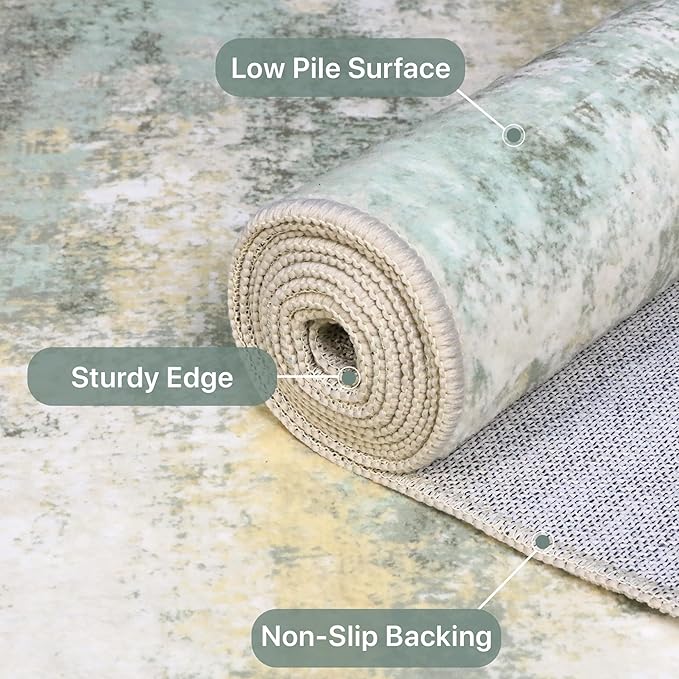 Runner Rug for Hallway Kitchen, 2x10 Machine Washable Runners Rug for Entryway, Light Green Soft Modern Abstract Throw Rugs, Low Pile Floor Carpet with Non Slip Backing