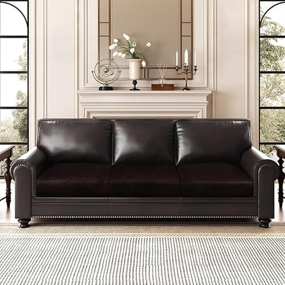 Leather Look Couch Cushion Covers Sofa Seat Slipcovers Sets Couches Furniture Protector for Sectional Armchair Loveseat Pets Kids Stretch Spandex Fabric (3 Cushion XL Sofa, Chocolate)