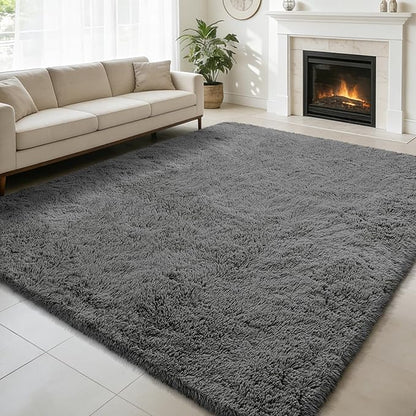 Ultra Soft Fluffy Area Rugs for Bedroom Living Room 10x14, Nursery Rug, Non-Slip Carpet for Kids Dorms Decor, Shaggy Bedside Rug, Deep Grey