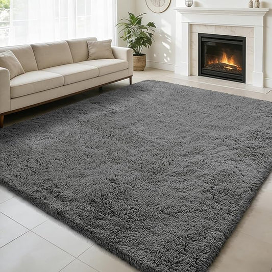 8x10 Fluffy Area Rugs for Living Room,Shag Area Rug for Bedroom,Deep Grey Soft Fuzzy Rug Non-Shedding Indoor Plush Carpet for Kids Bedroom Nursery Home Decor