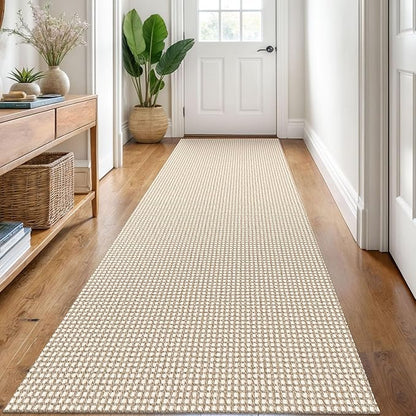 KOZYFLY Runners for Hallways 3x8 ft Washable Kitchen Runner Non Slip Rubber Backed Hall Runners Cotton Entryway Runner Rugs Floor Carpet for Indoor Backdoor Bedroom Kitchen, Ivory/Khaki