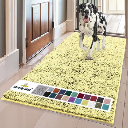 Muddy Mat® | Super Absorbent Door Mat Indoor, Microfiber Quick Dry Chenille Entryway Rug, Non-Slip Front Door Mat, Indoor Mats for Entryway, Machine Washable Pet Rug, Yellow 24" x 120"