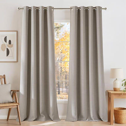 NICETOWN Faux Linen Angora Blackout Curtains 84 inches Long for Living Room - Privacy Panels for Bedroom, Modern Farmhouse Style Easy Care Grommet Top, 2 Panels, W52 by L84