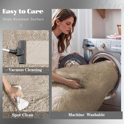 5x7 Area Rug for Living Room: Fluffy Shag Soft Washable Rugs Fuzzy Plush Indoor Carpet for Bedroom Nursery Playroom Dorm Kids Girls Boys Room (Camel, 5'x7')