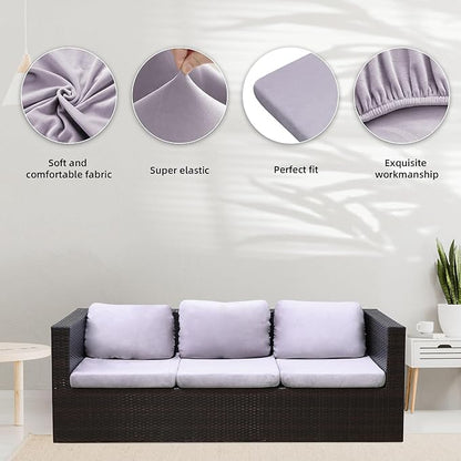 8Pcs Stretch Velvet Patio Cushion Cover,Fluffy,for Fall Outdoor Couch Cushion Cover Replacement,Washable Indoor Outdoor Cushion Slipcovers(Smoke Gray,Cover Only)
