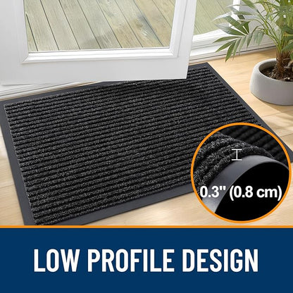 OLANLY Front Door Mat Indoor Outdoor Entrance, 2-Pack 59 x 23 Inch, Waterproof Heavy Duty Doormat, Fade Resistant, Low Profile, Easy Clean Patio Porch Welcome Floor Mats for Entry, Off-Black