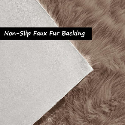 Goolela Area Rug 8x10 - Light Brown Beige - Fluffy Fuzzy Shag Rug for Living Room Bedroom Faux Sheepksin Fur Plush Rectangle