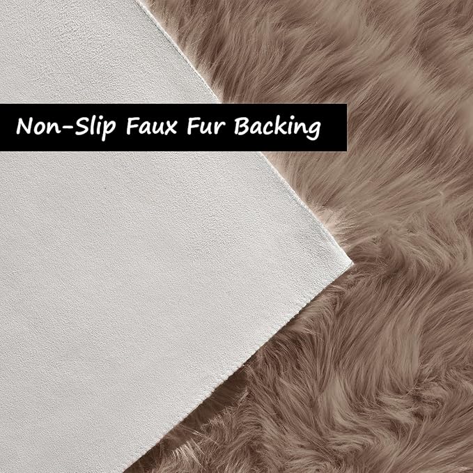 Goolela Circle Sheepskin Rug 5ft Round Fluffy Fuzzy Furry Carpet for Bedroom Living Room Shaggy Washable Soft - Light Brown Beige