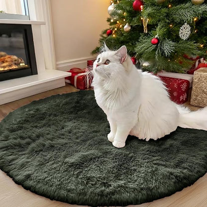 OLANLY Olive Green Round Rugs for Bedroom - Machine Washable, 3 ft Circle Area Rugs for Living Room, Soft and Fluffy Shaggy Carpet for Teen Girl and Boys, Nursery Rooms, Dorms, Home Decor Aesthetic