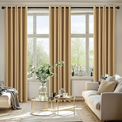 MIULEE Gold Blackout Curtains for Bedroom Living Room 84 Inches Long 2 Panels, Thermal Insulated Room Darkening Drapes Solid Grommet Noise Reduction Light Blocking Window Treatments 40x84 Inch