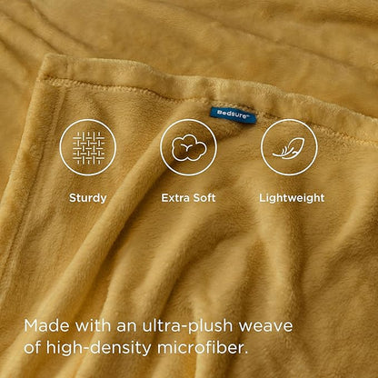 Bedsure Fleece Blanket Queen Blanket Gold Yellow - Bed Blanket Soft Lightweight Plush Fuzzy Cozy Luxury Microfiber, 90x90 inches