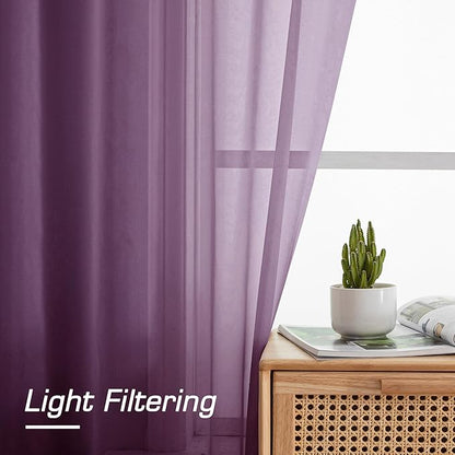 OWENIE Sheer Curtains 54 Inch Length 2 Panels Set, Plam Clear Sheer Short Curtains for Small Window, Light Filtering Clear Curtains Sheer, 2 Pcs 84 Width 54 Long, Plam