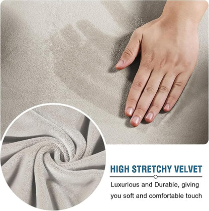 H.VERSAILTEX High Stretch Sofa Slipcover 4 Piece Cover Velvet Furniture Protector Form Fit Thick Velvet Extra Large Sofa Cover for 3 Cushion Couch Width Up to 97 Inch (Large Sofa, Oatmeal)