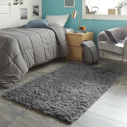Ophanie 3x5 Rug, Dorm Bedside Preppy Area Rug, College Essentials Non Slip Grey Small Carpets for Bedroom, Anti Slip Fluffy Gray Living Room Rugs Home Decor Aesthetic, Nursery