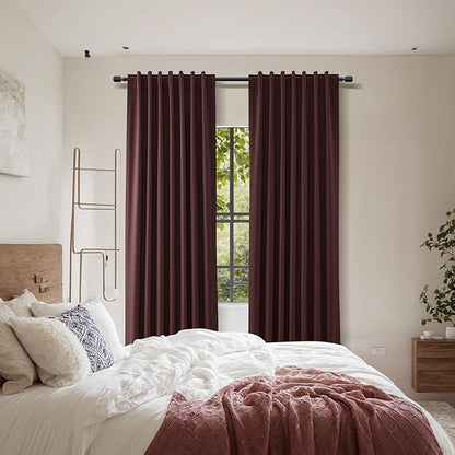 Guken 100% Blackout Curtains 84 Inch Length 2 Panels Set for Living Room Bedroom Back Tab Thermal Insulated Black Out Linen Drapes Room Darkening Reddish Brown,52x84