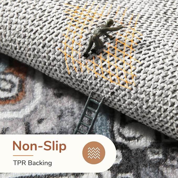 OPPODREAM Soft 8x10 Area Rugs, Washable Rugs 8x10 with Non Slip Backing, Faux Cashmere Low-Pile 8 x 10 Carpet, Grey & Teal & Yellow