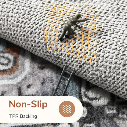 OPPODREAM Soft 6x9 Area Rugs, Washable Rug 6x9 with Non Slip Backing, Faux Cashmere Low-Pile 6 x 9 Carpet, Grey & Teal & Yellow