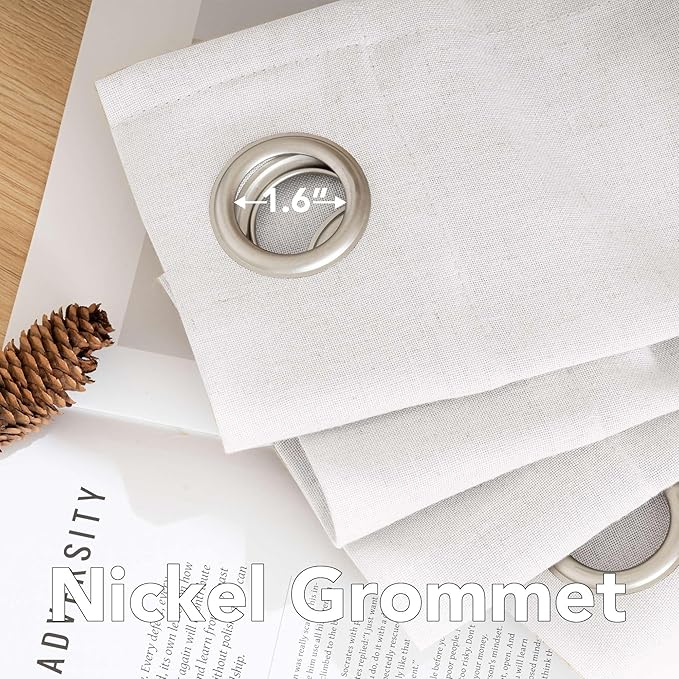 H.VERSAILTEX Natural Effect Extra Long Semi Sheer Curtains Made of Linen Mixed Rich Material, Nickel Grommet Window Panel Drapes (Set of 2, 52 by 108 Inch, Heathered White)