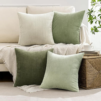 MIULEE Decorative Throw Pillow Covers Set of 4 Summer Light Green Gradient Natural Earthy Modern Classic Soft Corduroy Cushion Covers for Sofa Couch Bed Living Room Spring Home Decor 18x18 Inch