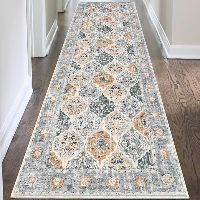 HEBE Hallway Runner Rug 2'8"x8' Washable Vintage Distressed Area Rugs Non Slip Laundry Rug Runner Boho Floor Carpet Runners for Hallways Entryway Laundry Room Kitchen Bathroom