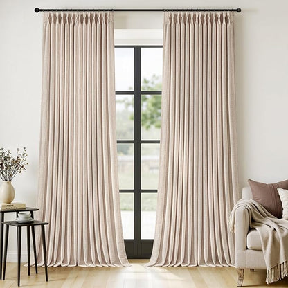MIULEE Pinch Pleated Thick Linen Curtains 102 Inches Long 2 Panels for Living Room Bedroom, Linen Textured Drapes Pleat Back Tab Memory Trained Light Filtering Sand Beige Window Curtains with Hooks