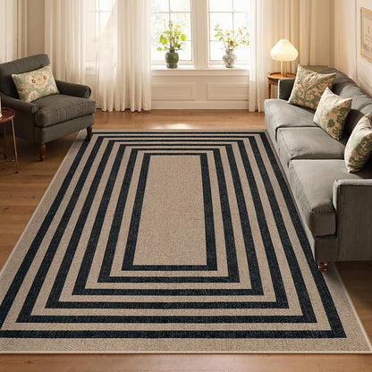 Lahome Enfys Modern Geometric Easy Jute Dining Room Rug, 5x7 Modern Rugs for Living Room Washable Kitchen Mat, Large Non Slip Farmhouse Indoor Outdoor Carpet for Bedroom Dorm RV