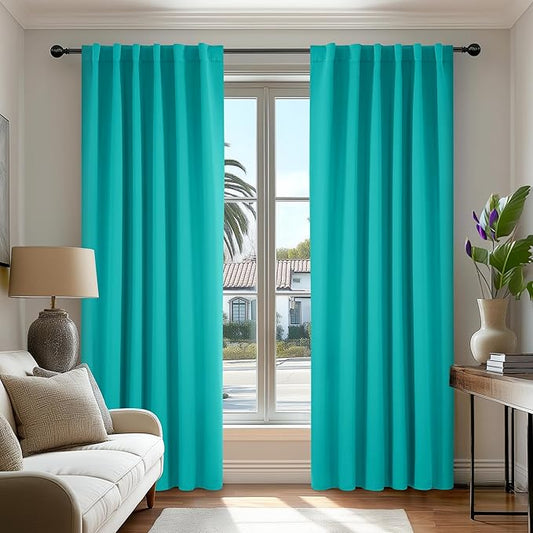 Deconovo Blackout Curtains, Thermal Insulated, W52 x L108 2 Panels, Back Tab, Machine Washable, Room-Darkening Drapes for Bedroom/Living Room Turquoise