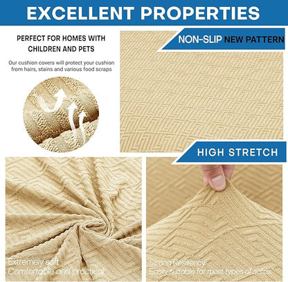 XINEAGE 2026 New 2 Pieces Chair Covers with Arms Super Stretch Chair Slipcover for Living Room Pet Dog Universal Slip Cover Anti Slip Armchair Furniture Protector (Beige), 31"-46"(1 Cushion)