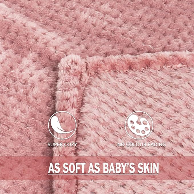 Exclusivo Mezcla Fleece Bed Blanket King Size, Super Soft and Warm Blankets for Couch, Sofa and Bed Waffle Textured, Cozy, Fuzzy and Lightweight (Dusty Pink, 90x104 Inches)