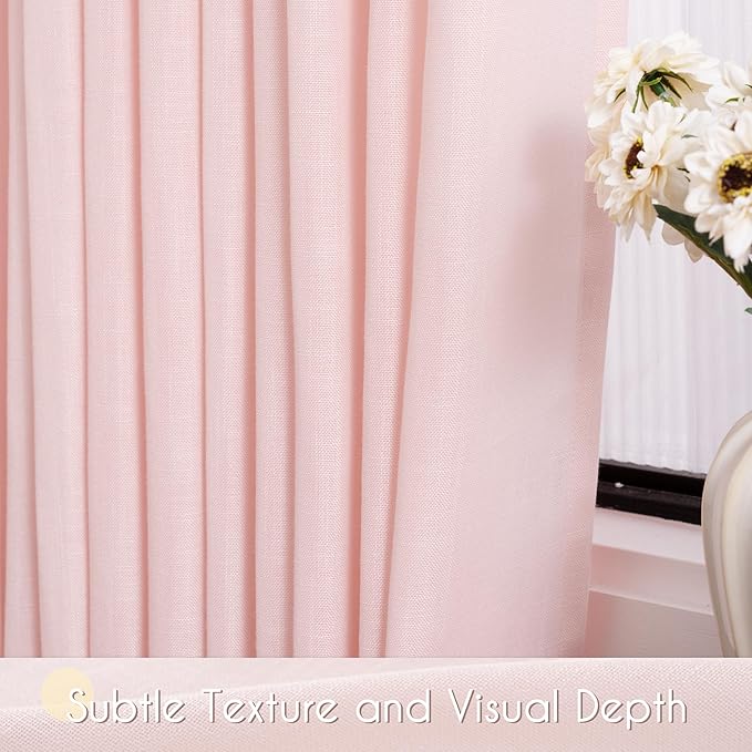 Light Pink Linen Back Tab Curtains 102 Inches Long for Living Room 2 Panels Set Neutral Modern Farmhouse Rod Pocket Light Filtering Semi Sheer Window Curtains for Kids Bedroom Pink Decor